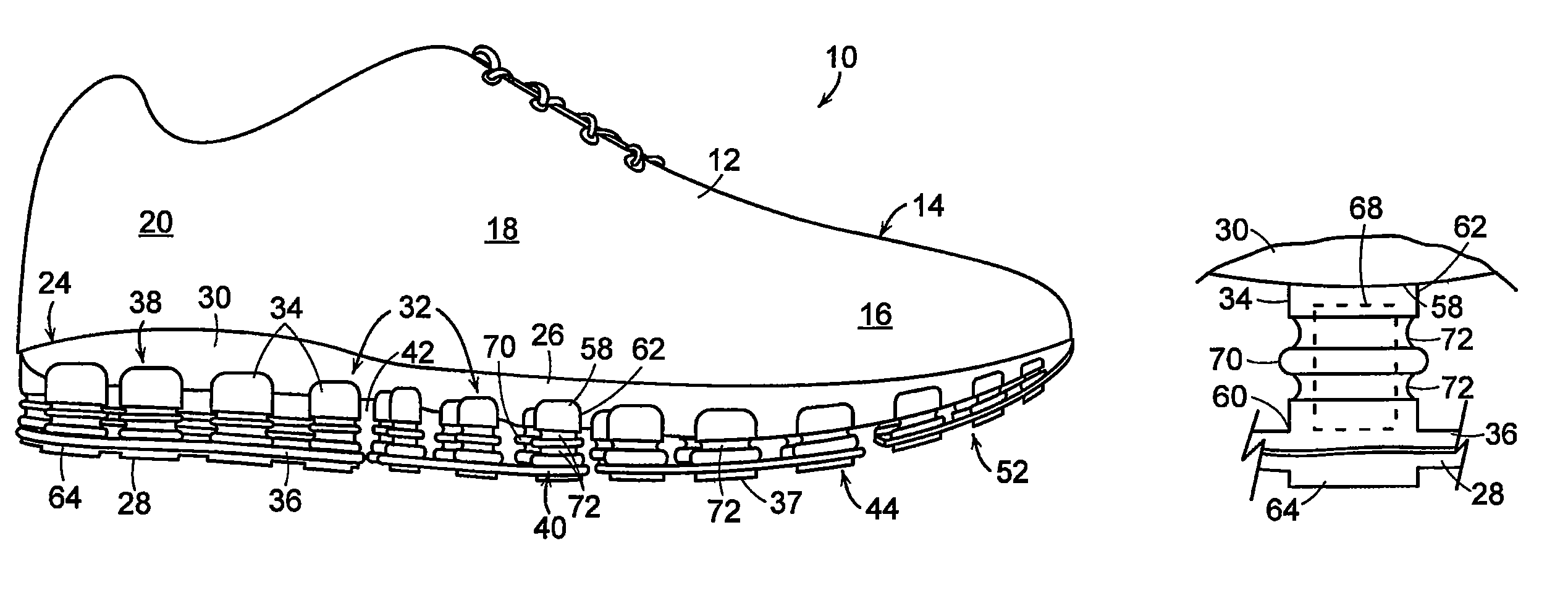 Article of footwear with support assemblies having elastomeric support columns