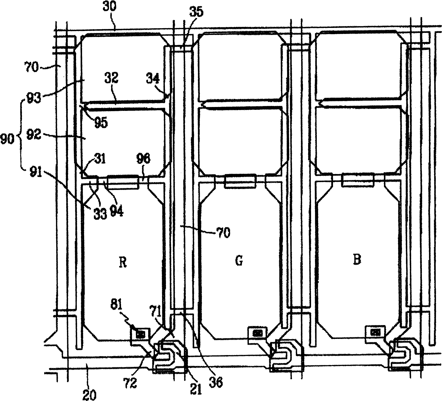 Colour filter of liquid crystal display and liquid crystal display using said colour filter