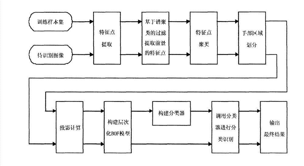 Static hand gesture recognition method fused with BoF model and spectral clustering algorithm