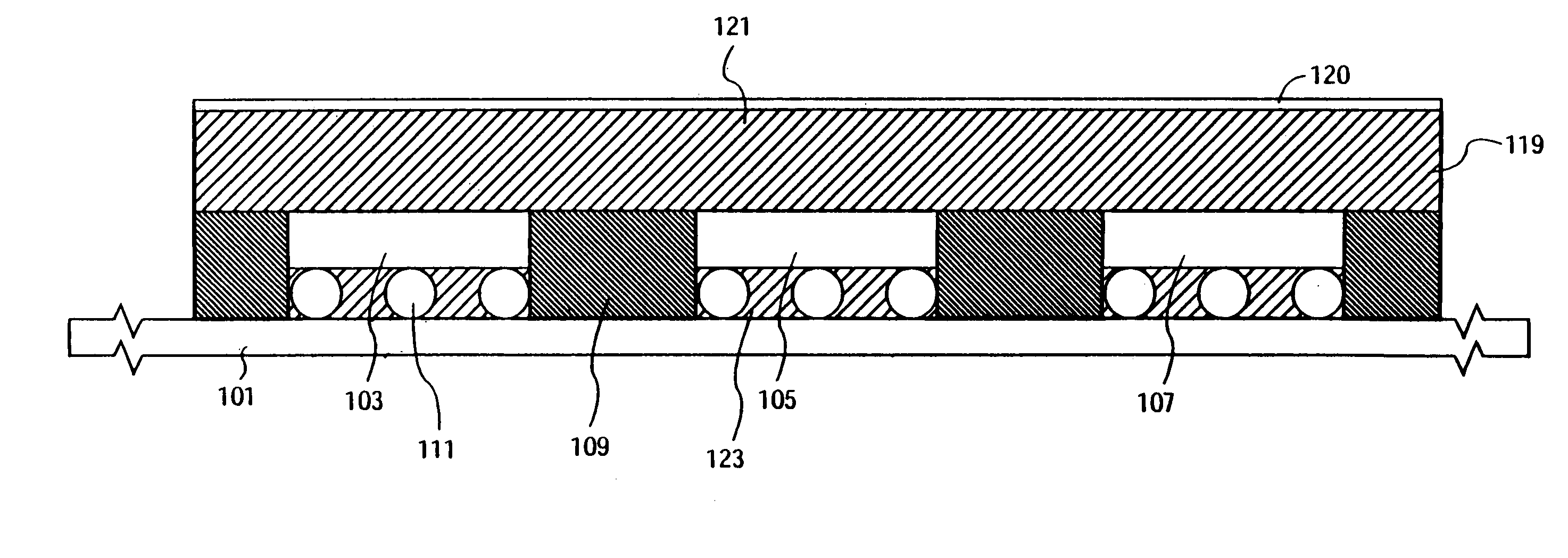 Underfilling process in a molded matrix array package using flow front modifying solder resist