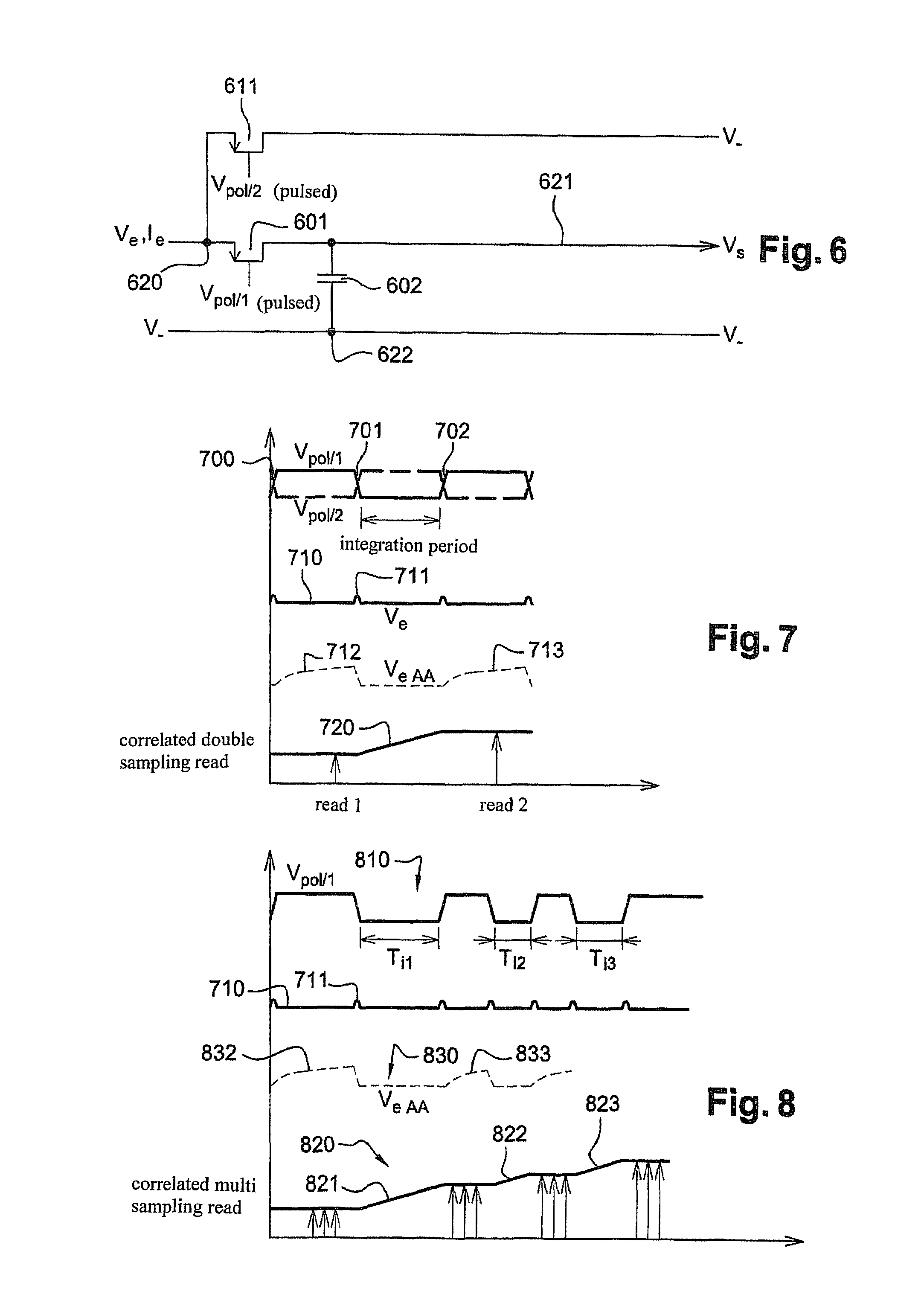 Device and method for reading electric currents resulting from an electromagnetic signal detector