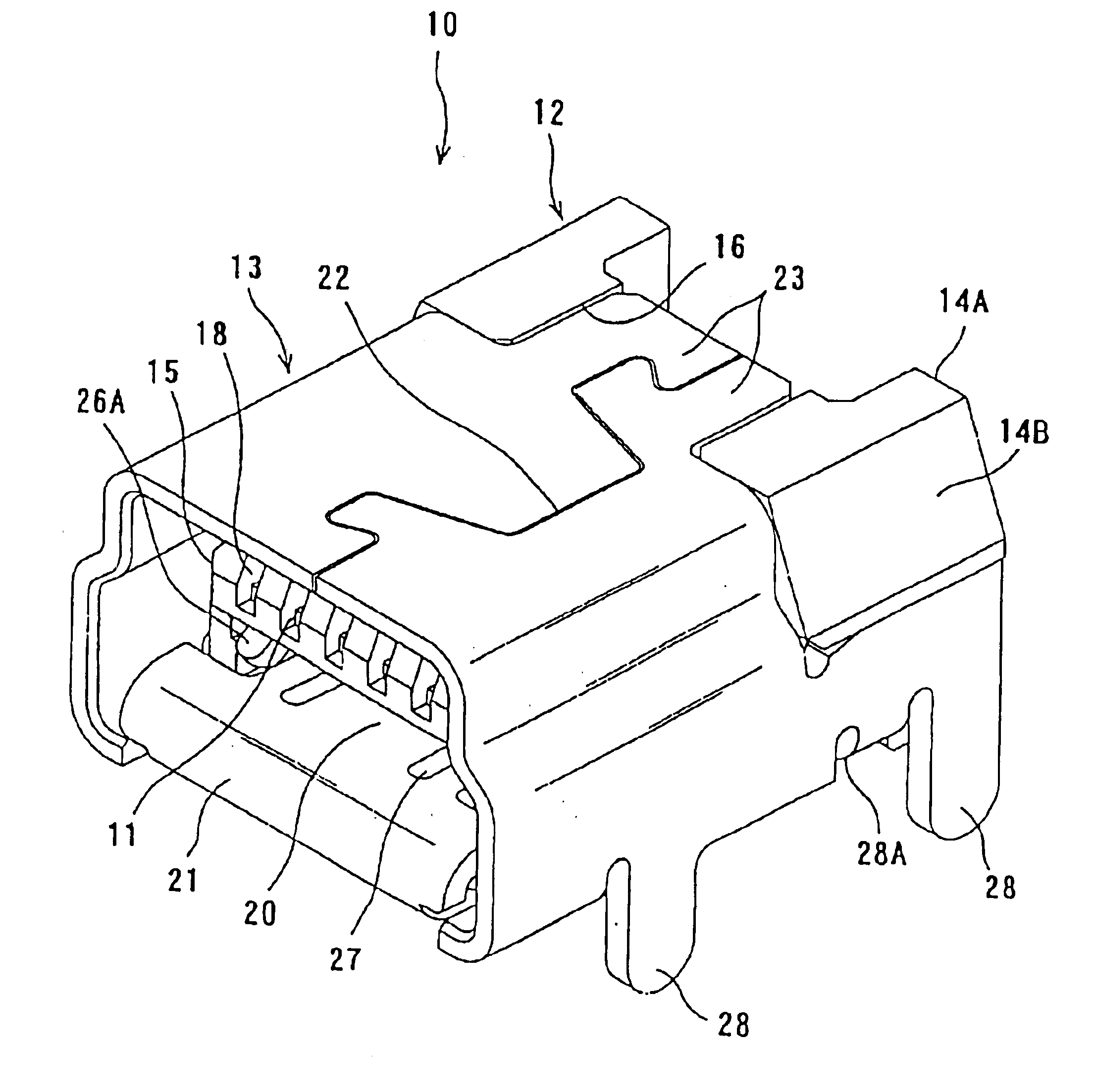 Electrical connector with lock and shield pieces in middle plane