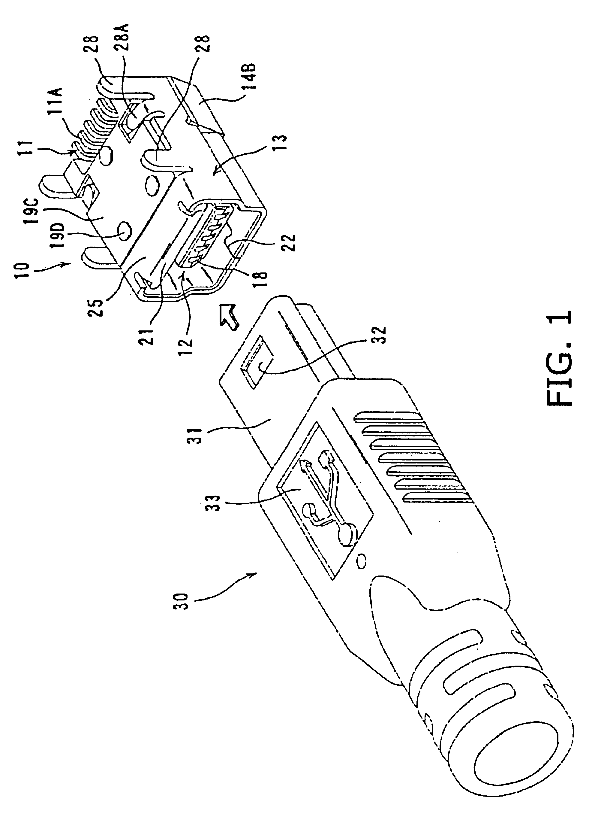 Electrical connector with lock and shield pieces in middle plane