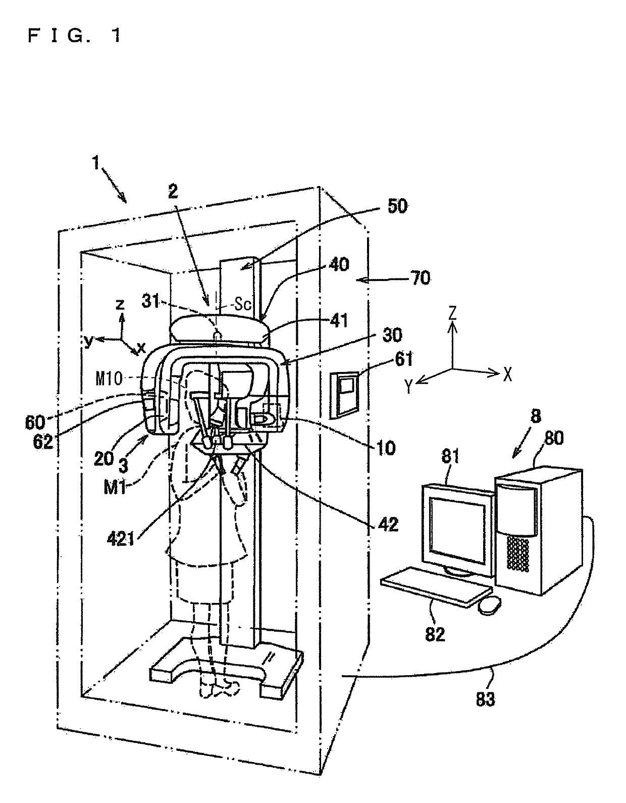 Medical X-ray photography apparatus for pseudo intraoral radiography with user interface with rectangular frame lines