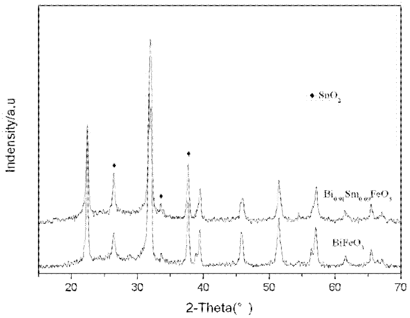 Preparation method of Sm-doped BiFeO3 ferroelectric film on surface of fluorine-doped tin oxide (FTO)/glass substrate