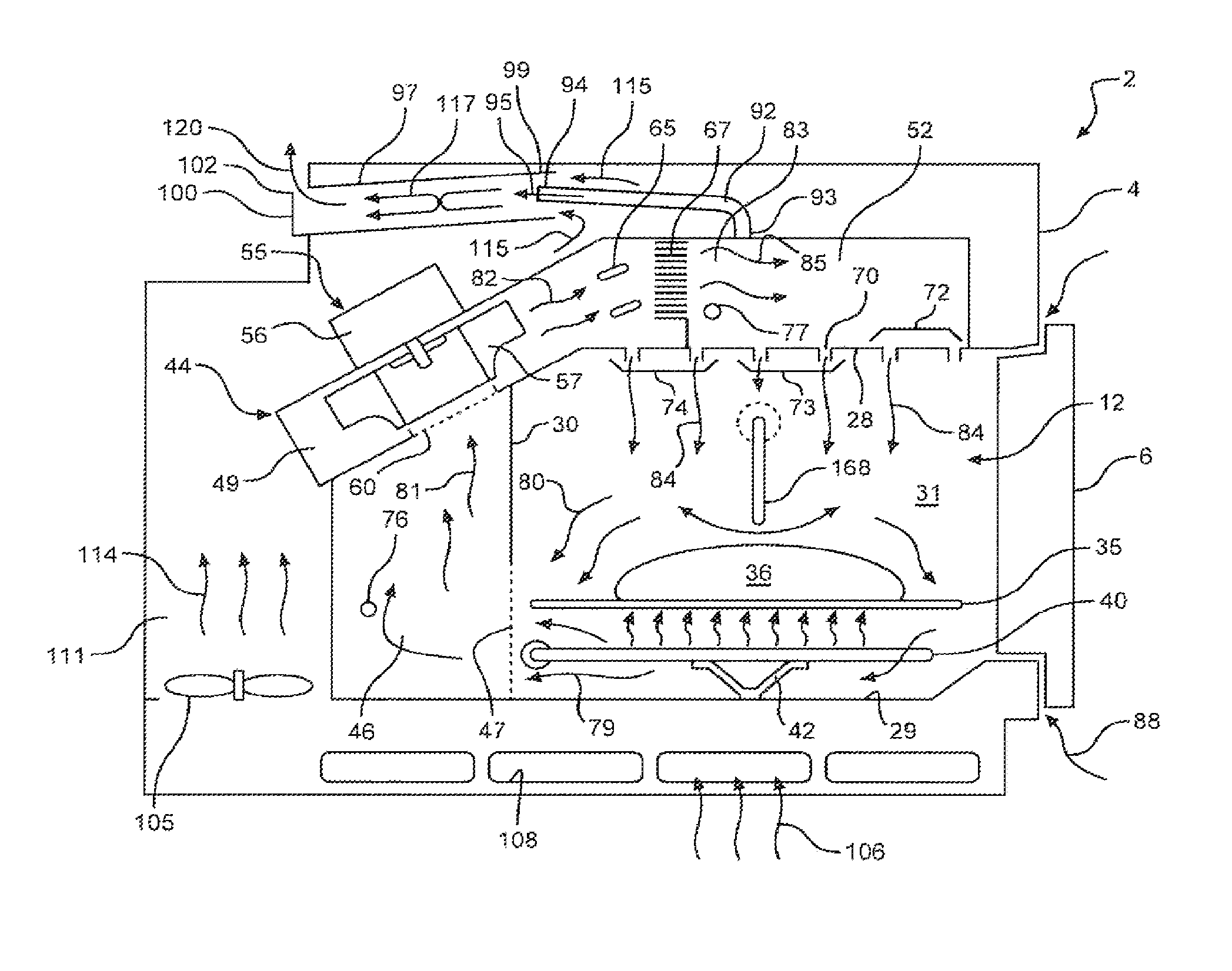 Air circuit for cooking appliance including combination heating system
