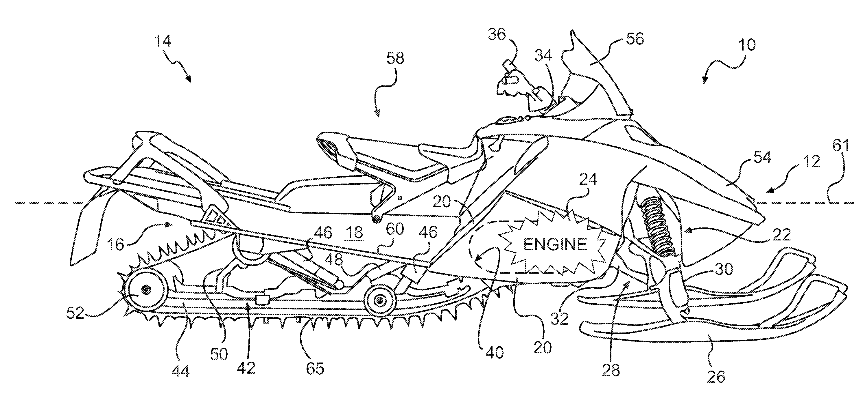 Snowmobile with improved drive train