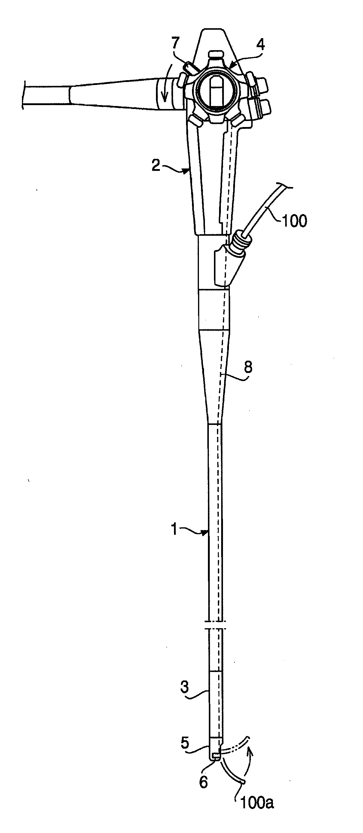 Endoscope and instrument lifting operation device for the same