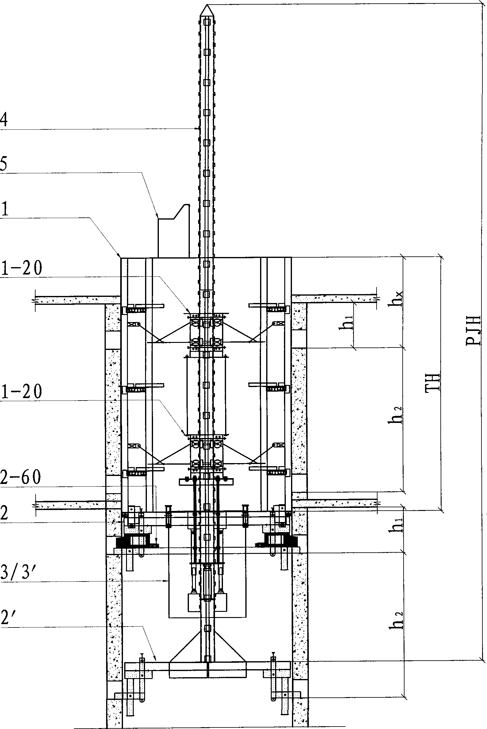 Instrumental climbing formwork for building vertical shaft/elevator shaft