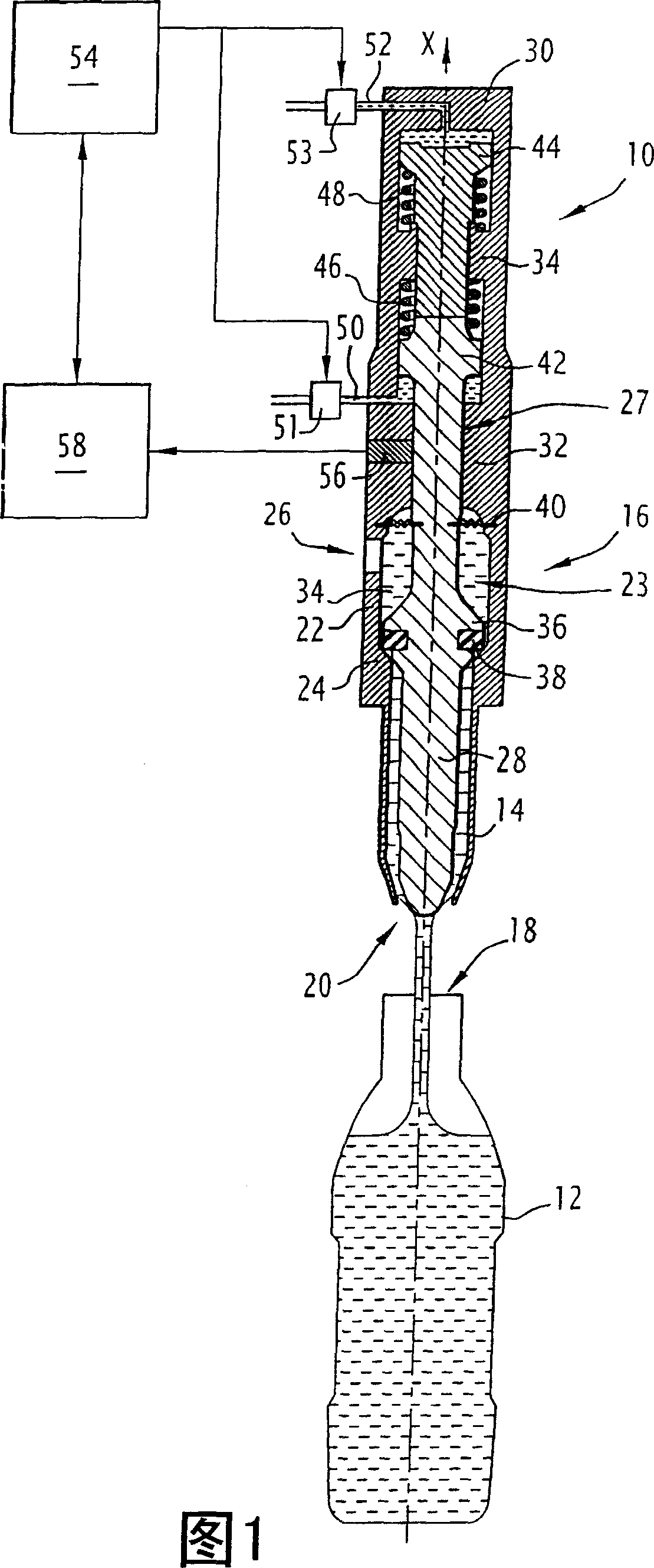 Method and device for filling a container with a predetermined quantity of fluid and related filling machine