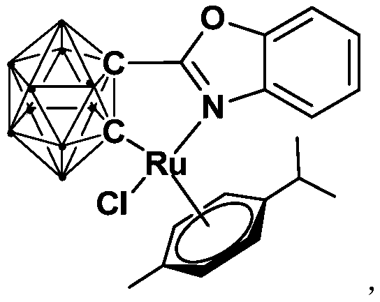 Ruthenium complex containing ortho-carbonboryl benzoxazole structure and preparation and application thereof