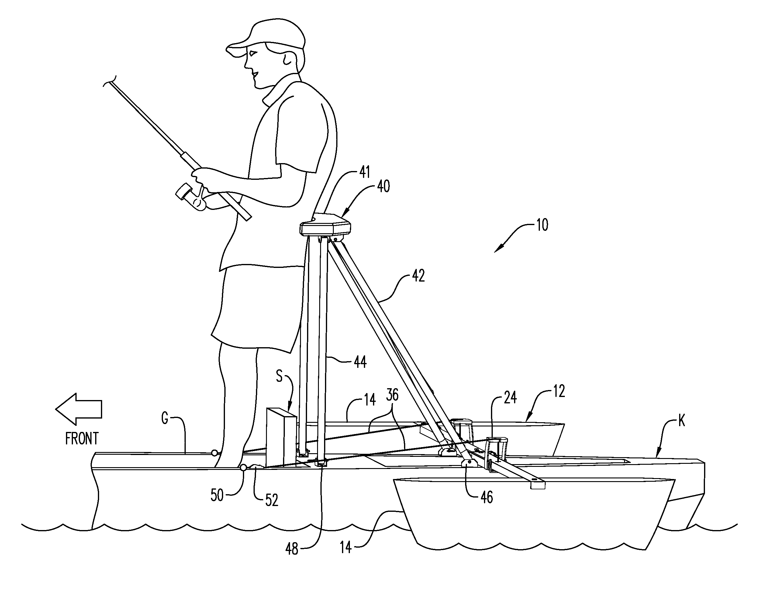 Stabilizer and standing support for a kayak or canoe
