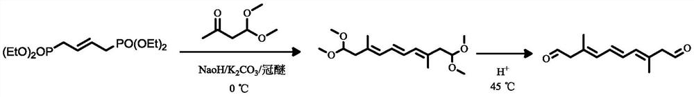 Method for synthesizing 3, 8-dimethyl-3, 5, 7-octatriene-1, 10-dialdehyde