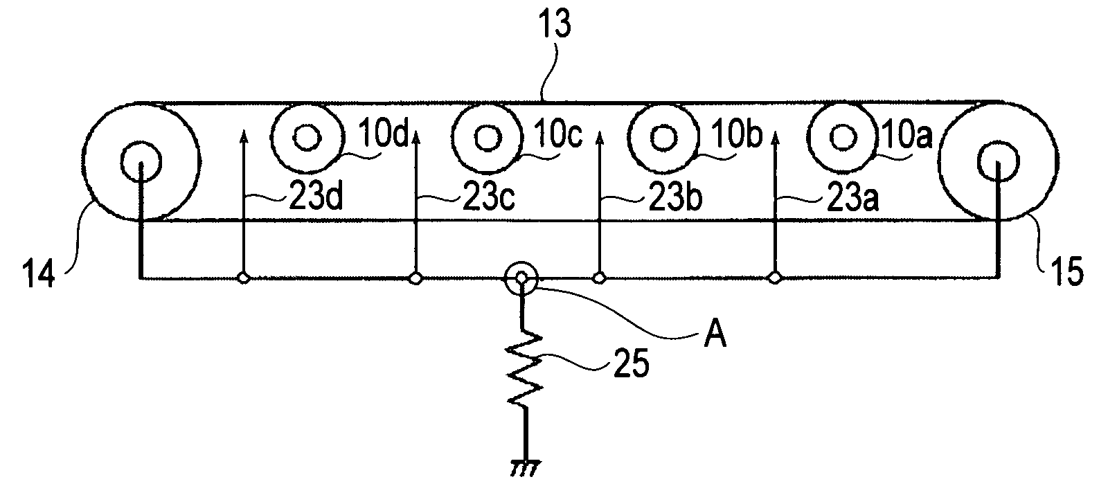 Image forming apparatus including first and second charge removing members connected to a grounding point