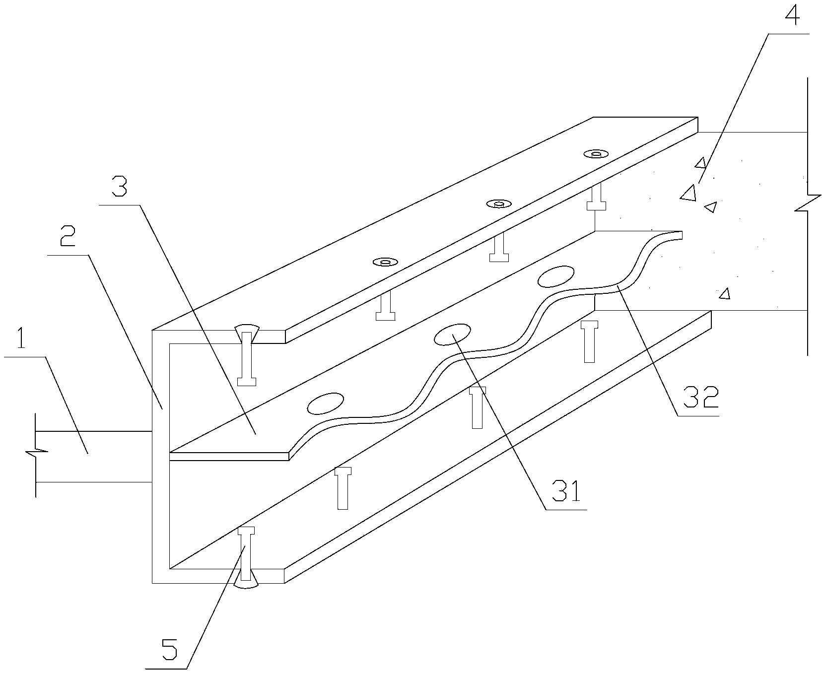 Corrugated sheet steel shear wall provided with slot type connecting key
