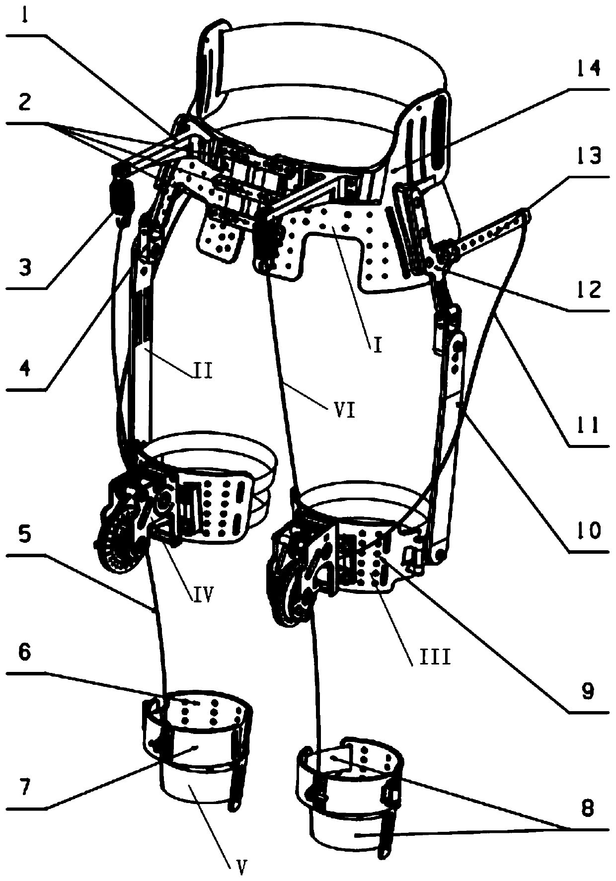 A passive exoskeleton device with hip and knee joints based on clutch time-sharing control