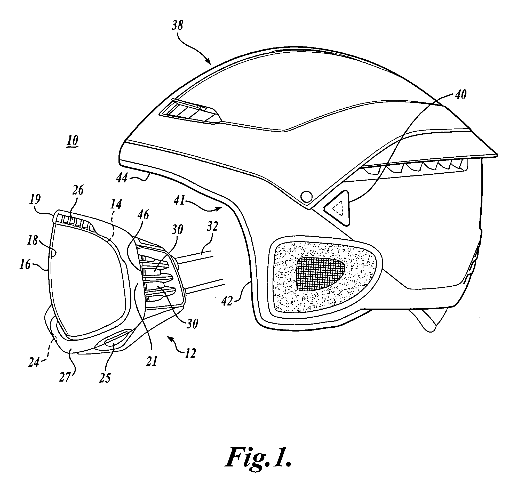 Goggle contoured for helmet engagement