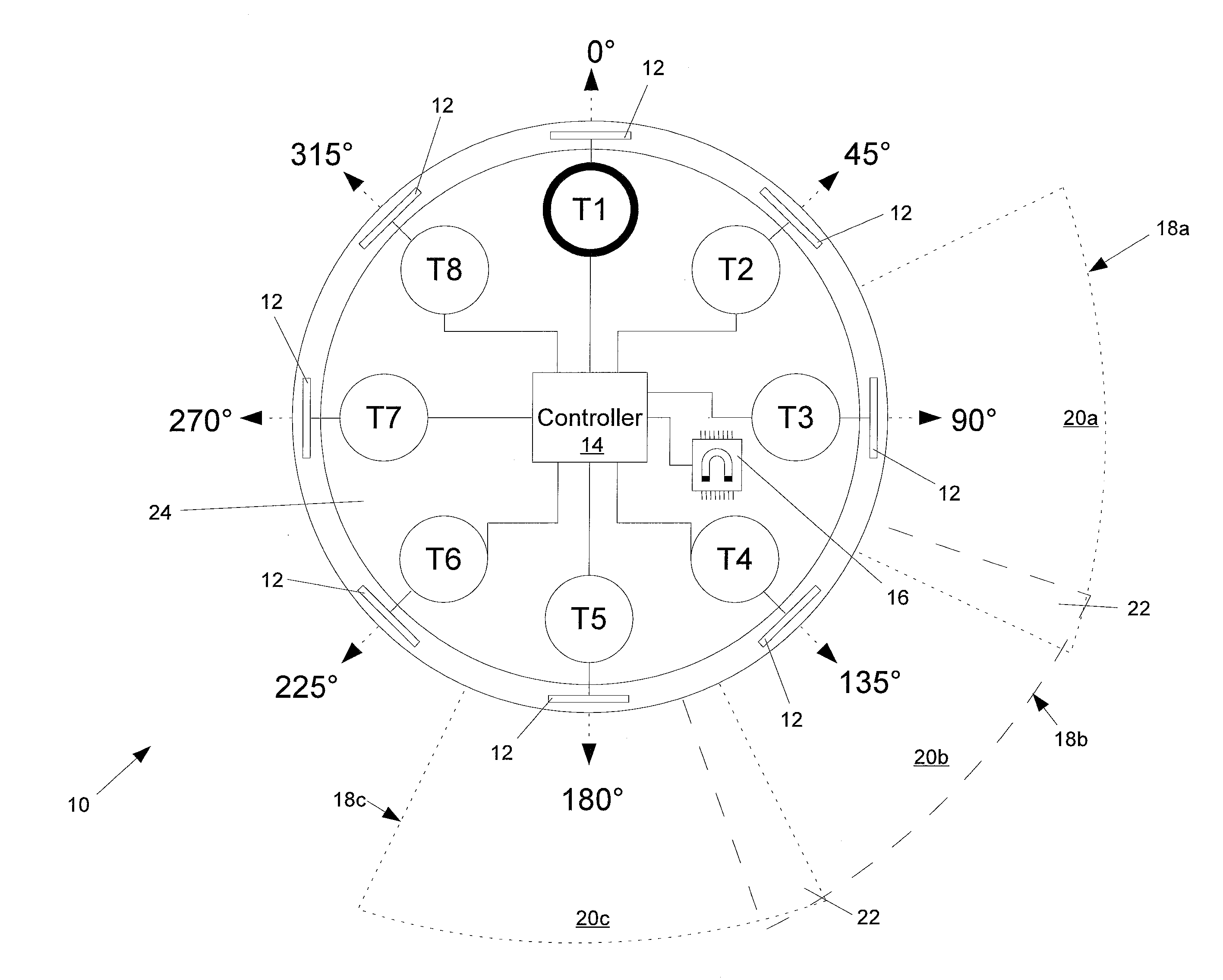 Wireless array device and system for managing wireless arrays having magnetometers