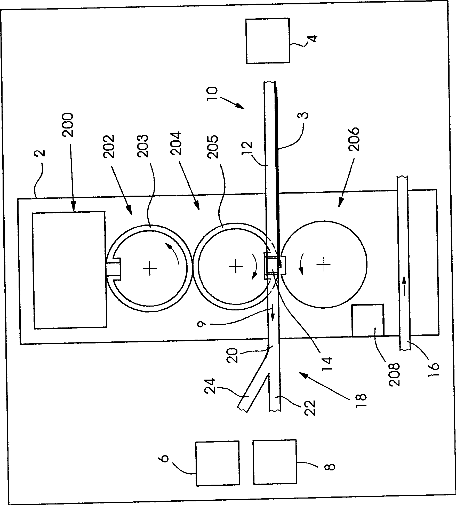 Device for conveying printing material in a machine, conveyor system therein and manufacture method