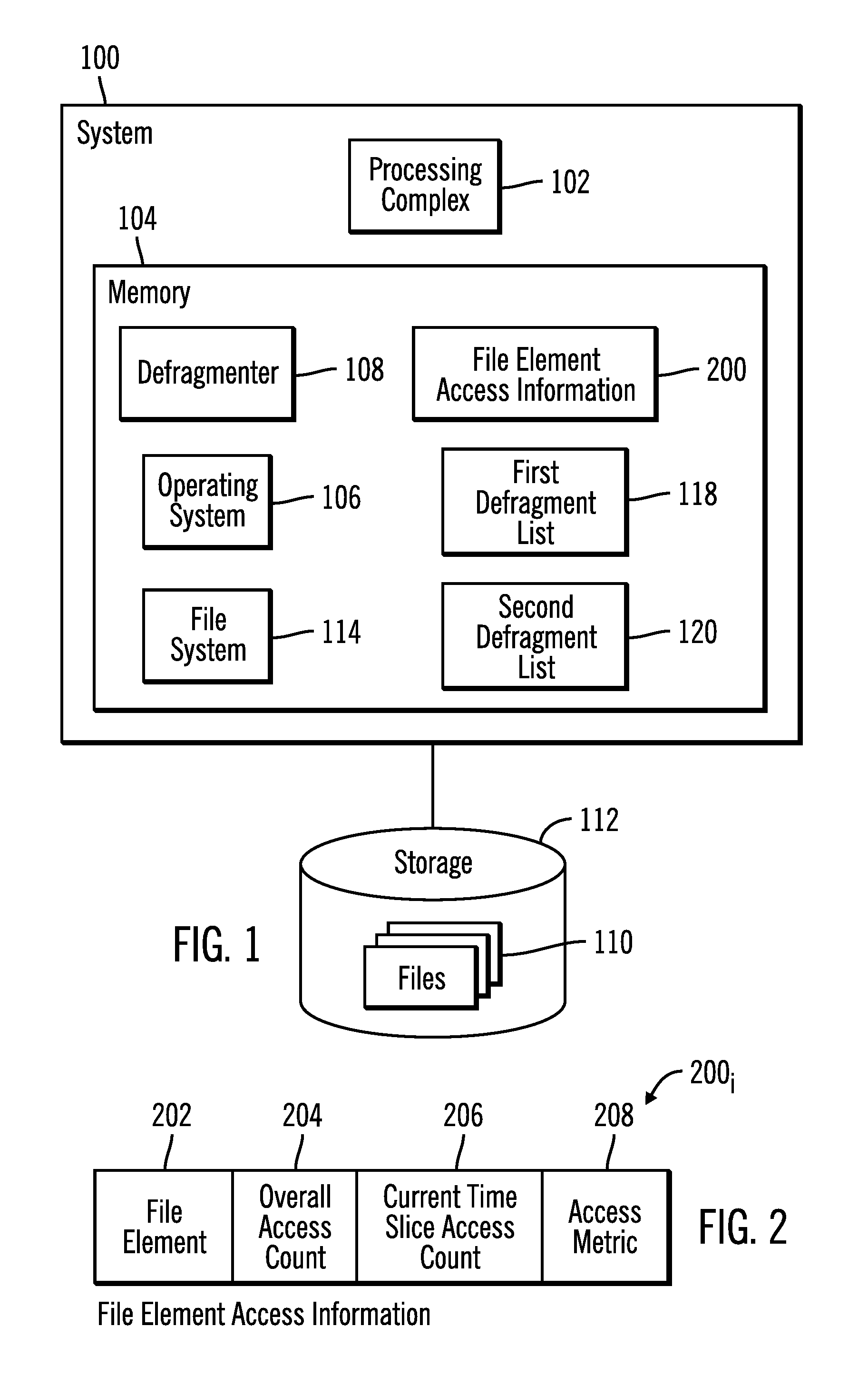 Using file element accesses to select file elements in a file system to defragment