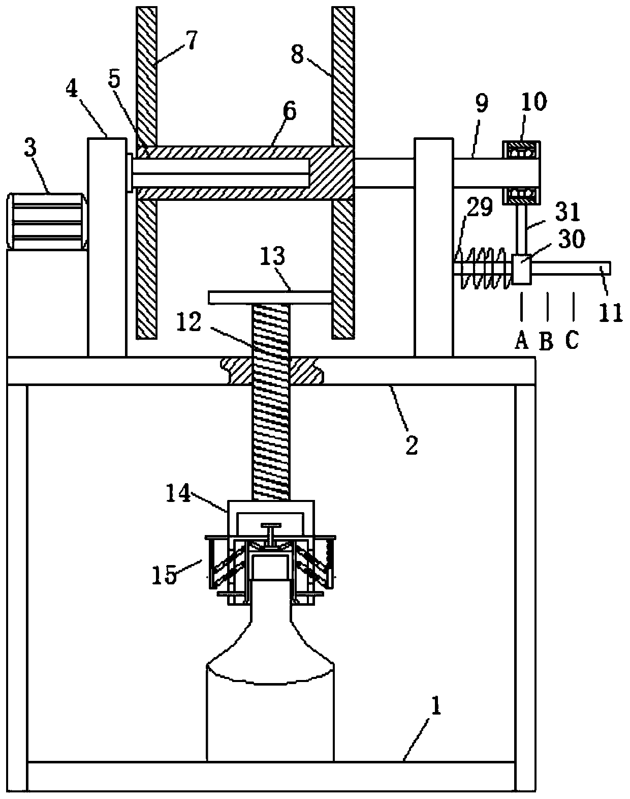 Bottle cap screwing device for filling food packaging and using method thereof