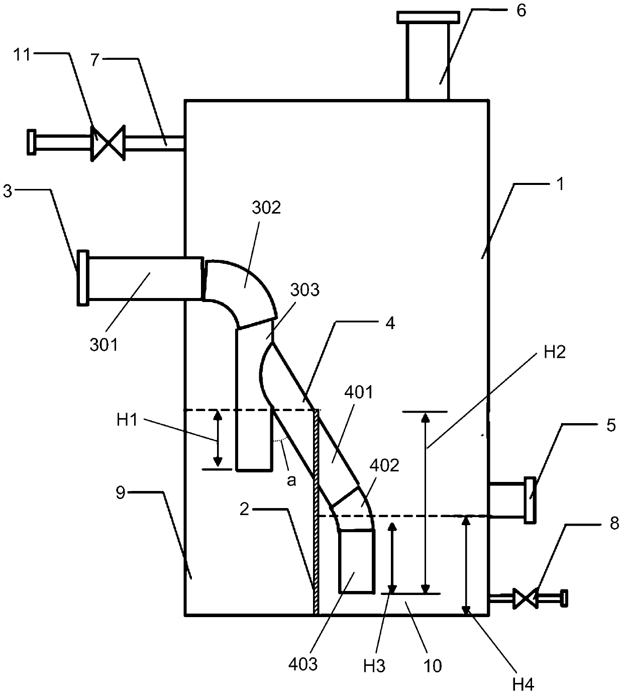 A water sealing device for tail gas purification in chemical storage tanks