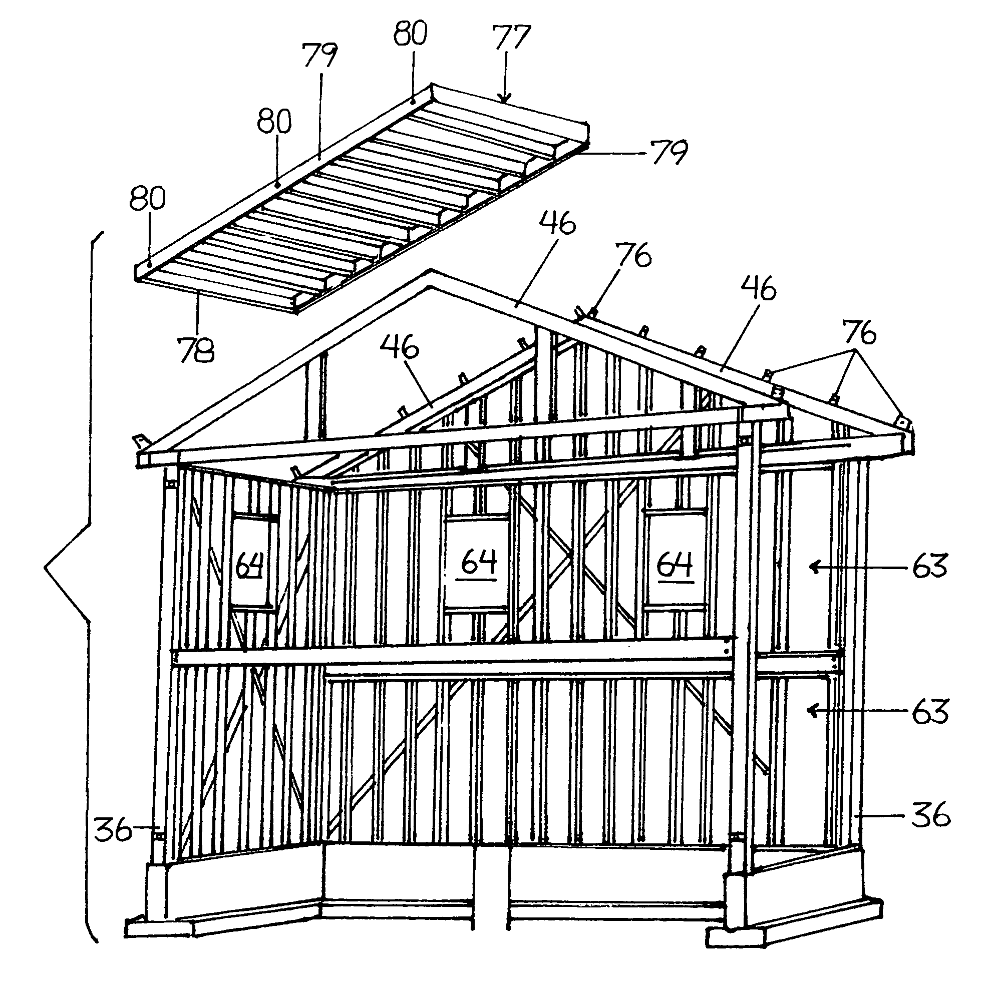 Structural steel framed houses with gable end frames, intermediate frames, and wall and roof panels having perimeters of C-shaped steel channels