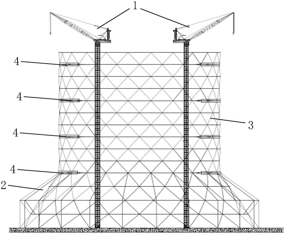 Tower crane construction method of large steel structural air cooling tower