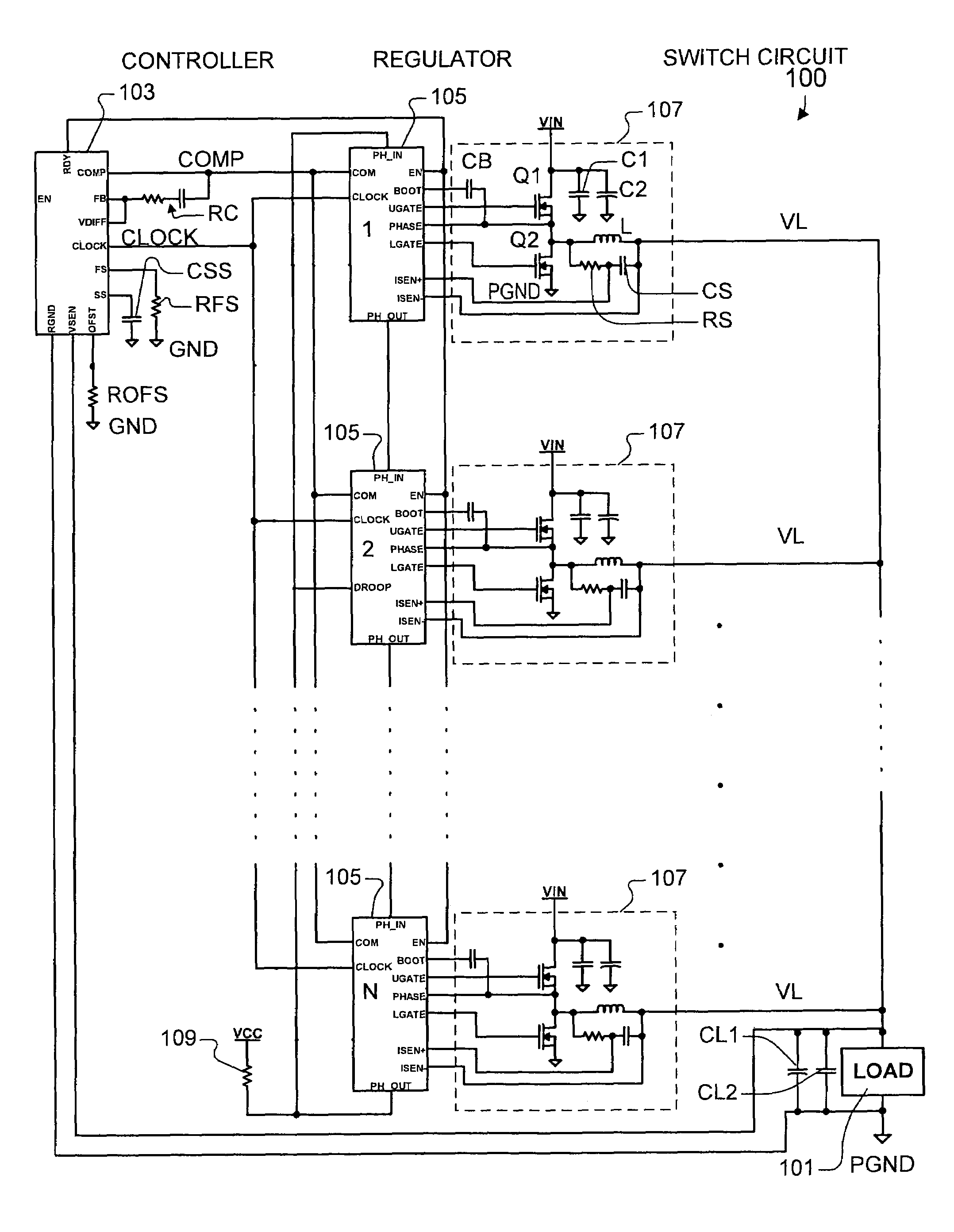 Clocked cascading current-mode regulator with high noise immunity and arbitrary phase count