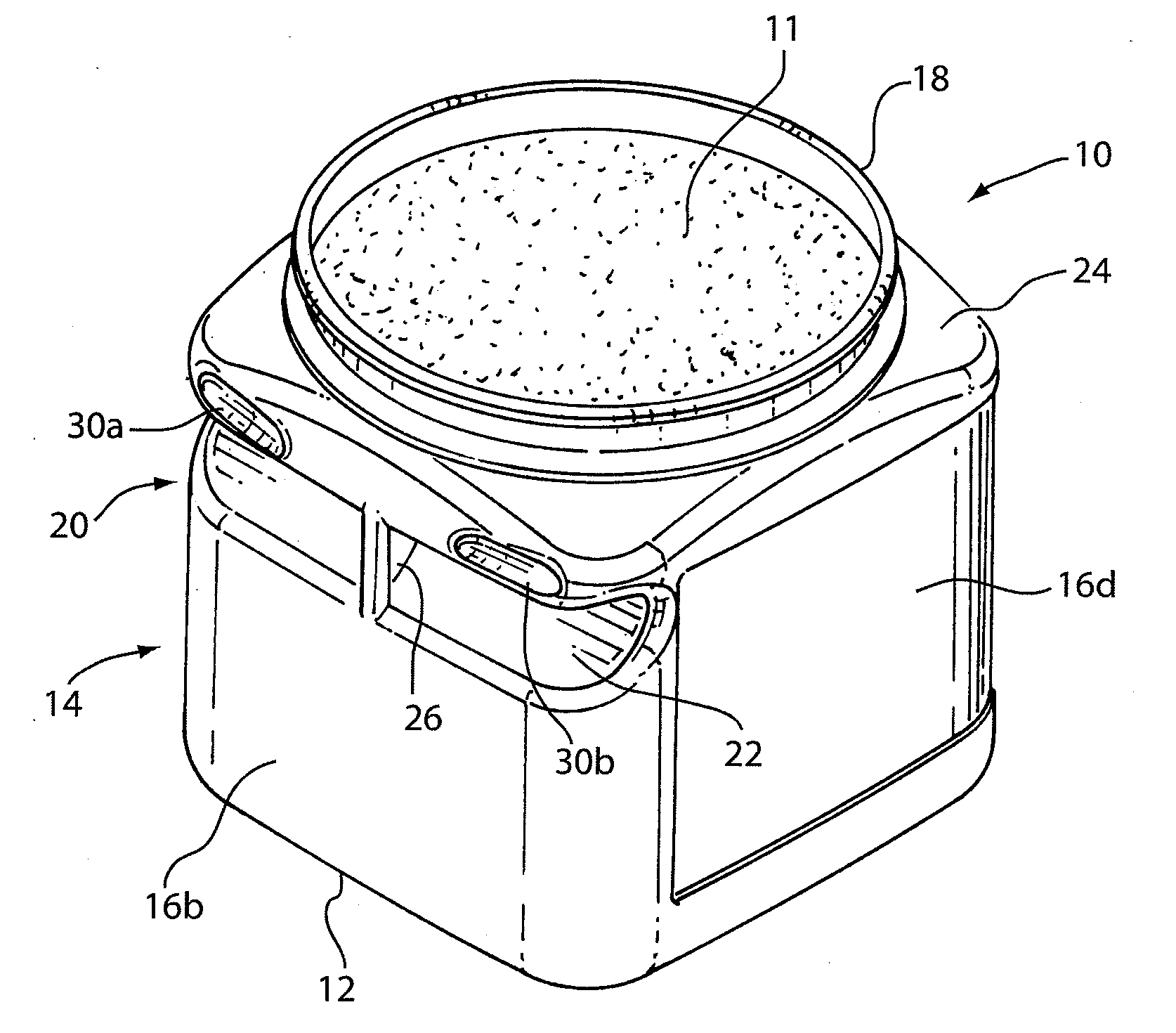 Plastic coffee container with horizontal handle