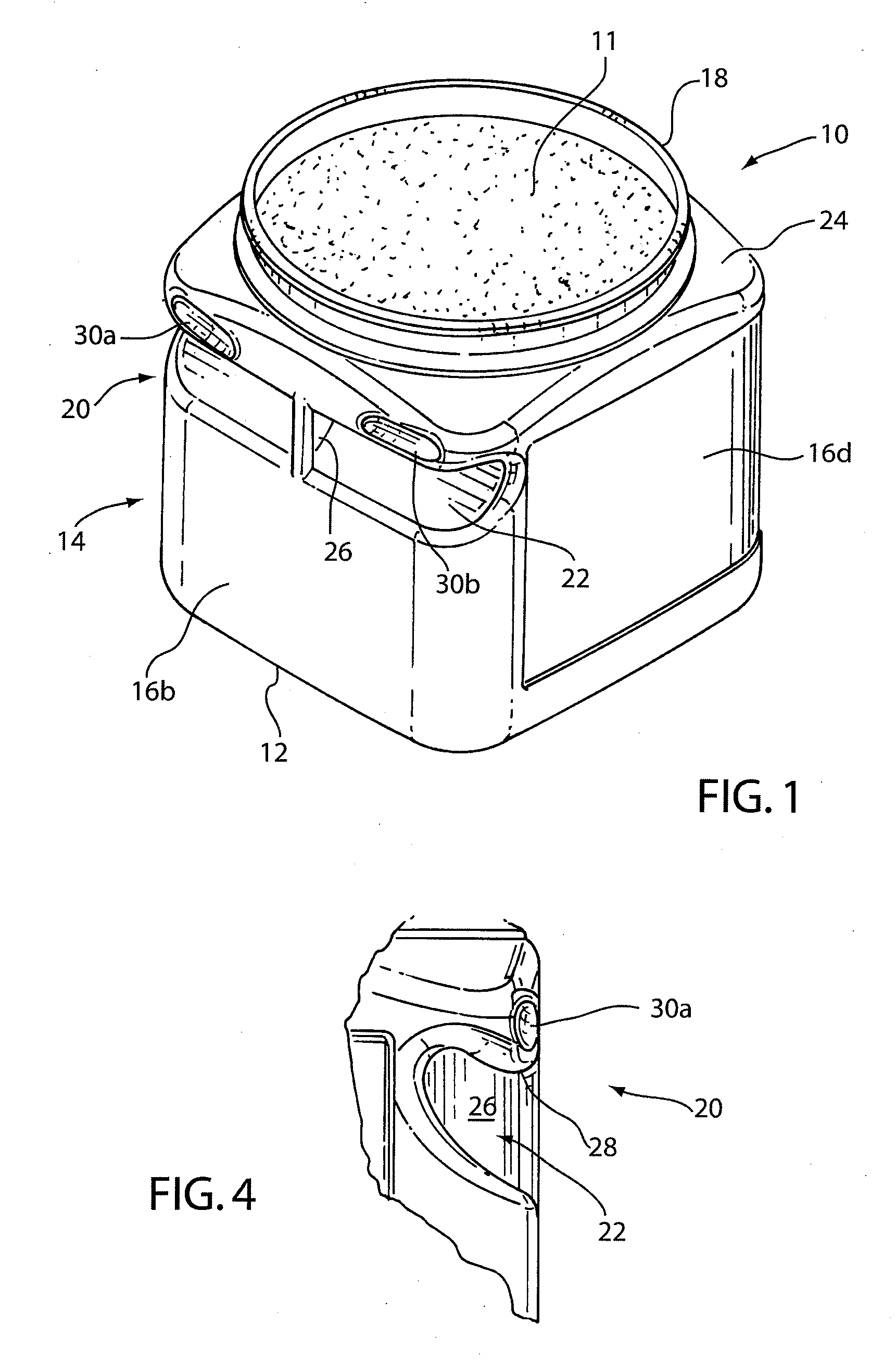 Plastic coffee container with horizontal handle