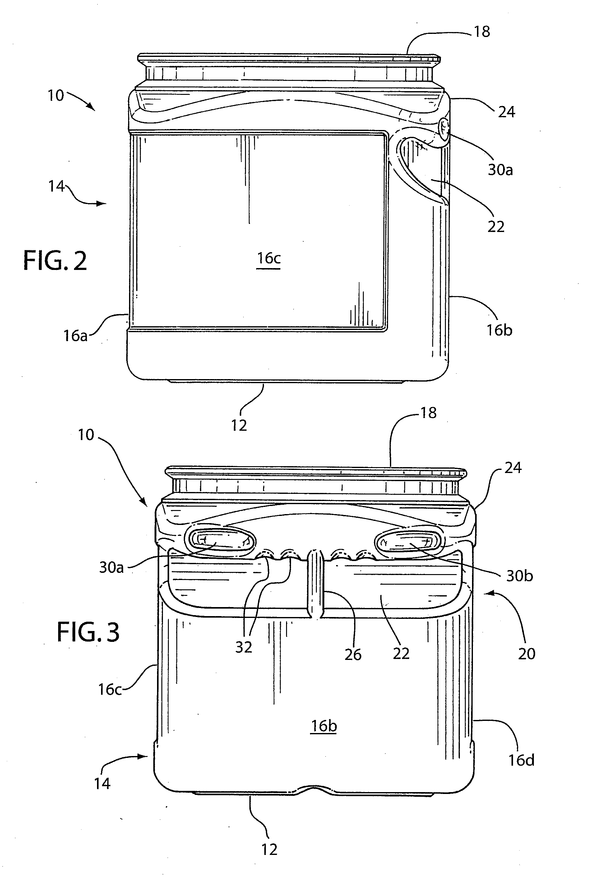 Plastic coffee container with horizontal handle