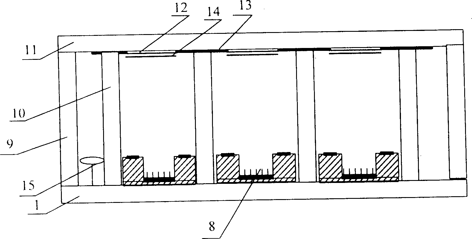 Planar display device with float-grid structure and its production