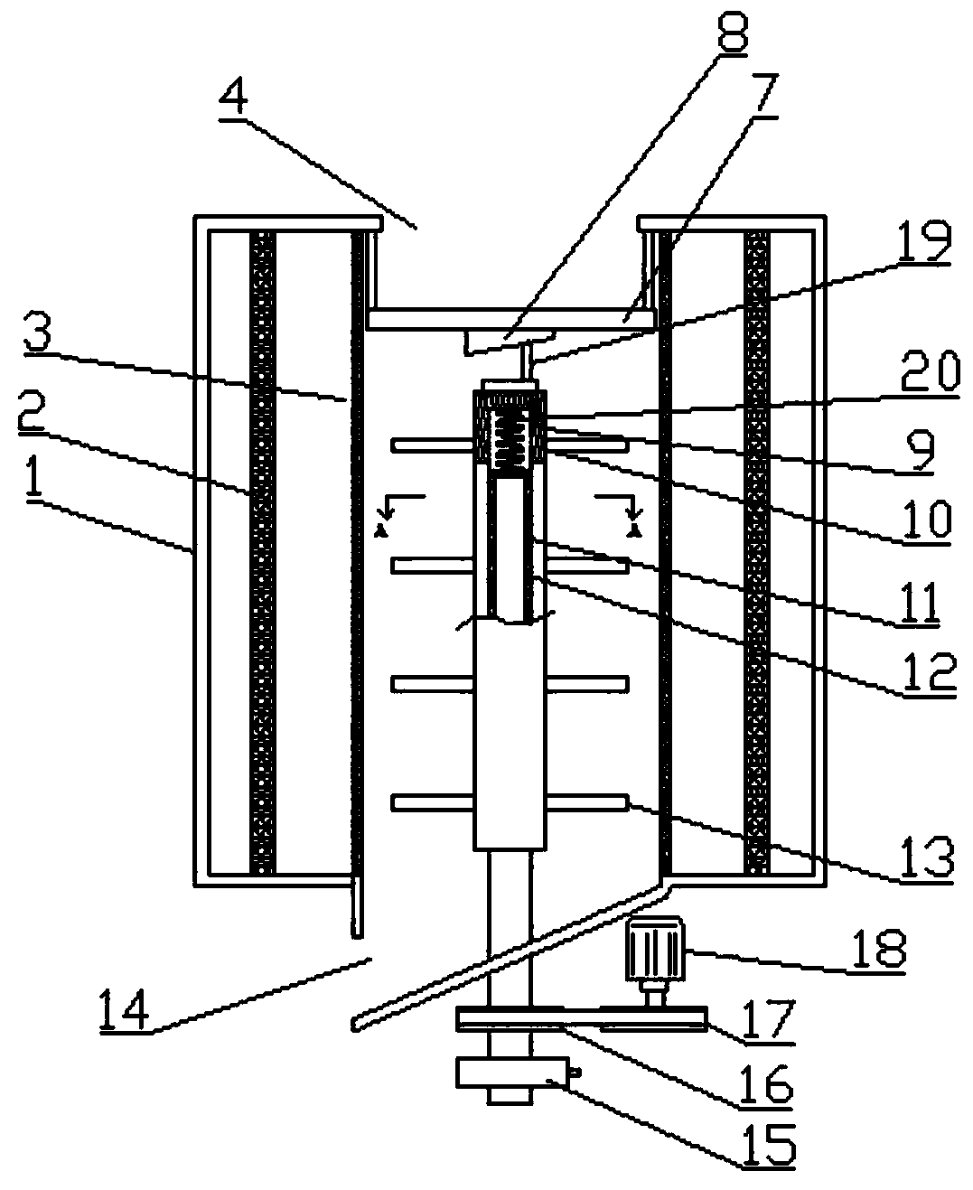 A dust-removing and drying device for medicinal materials in pharmacy