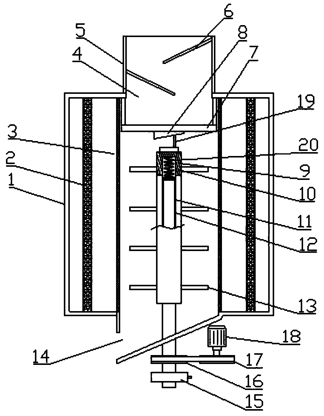 A dust-removing and drying device for medicinal materials in pharmacy