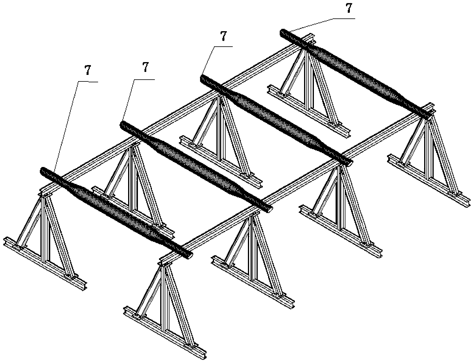 Detachable triangular scaffold and steel truss assembly construction method