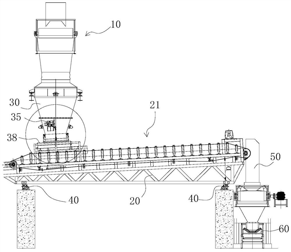 Continuous conveying system for statically metering materials
