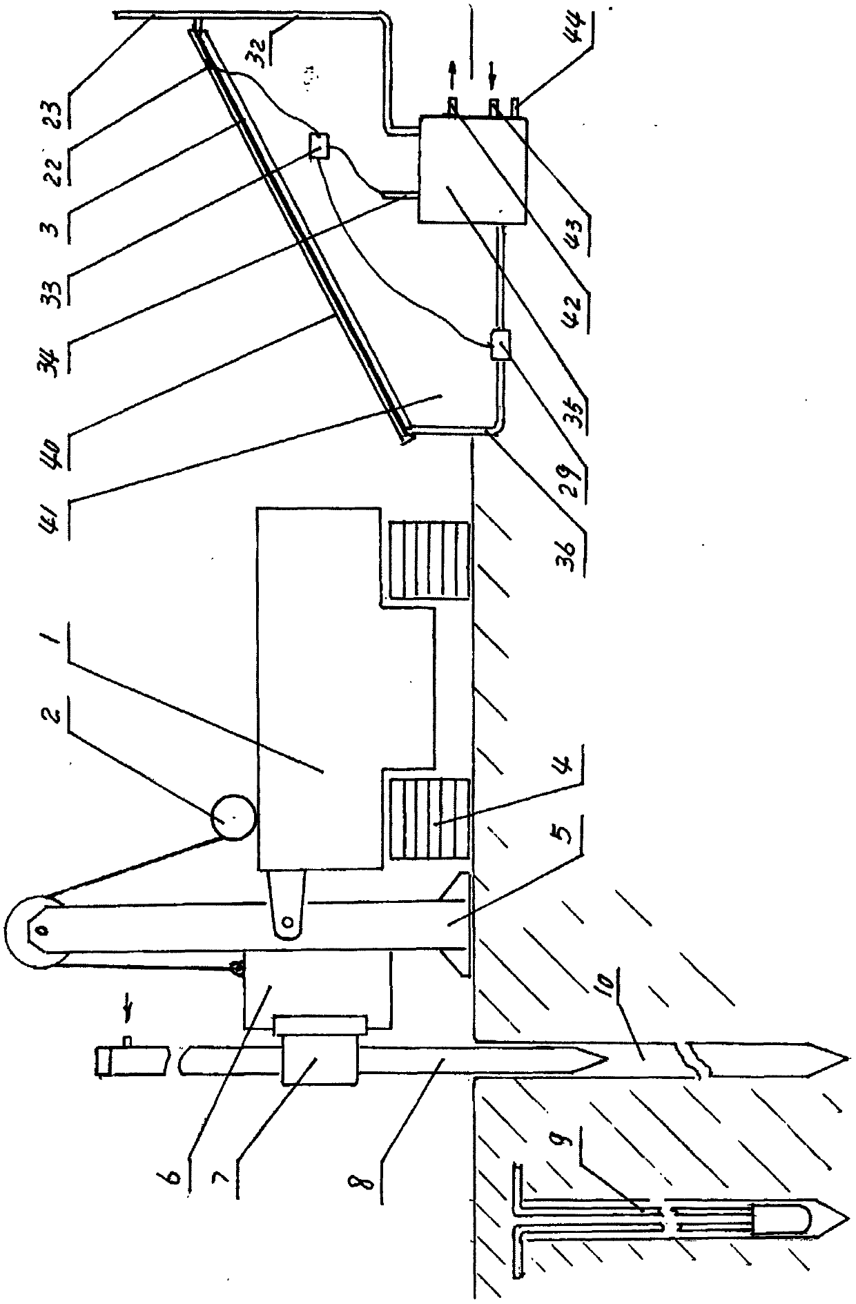 Ceramic solar hot water energy storage device built by punching in deposit soil layer through pile driving and drawing machine