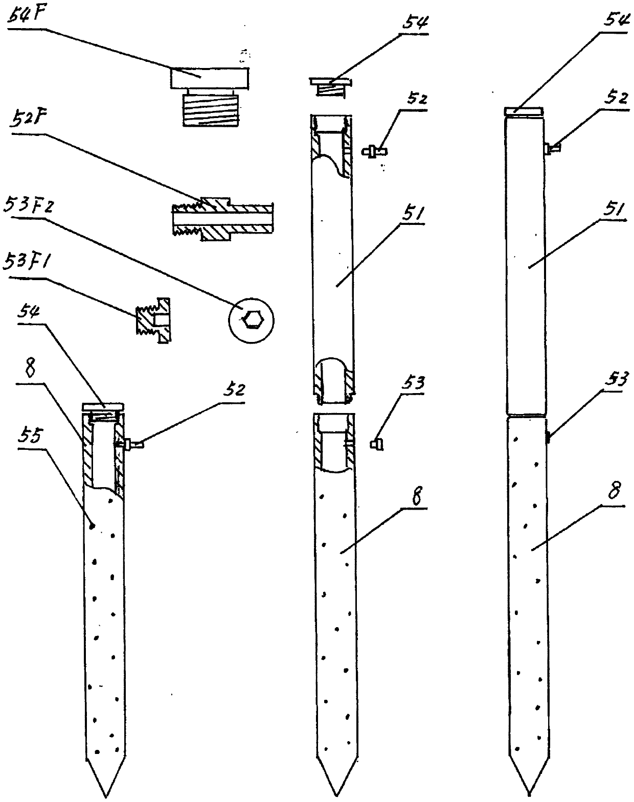 Ceramic solar hot water energy storage device built by punching in deposit soil layer through pile driving and drawing machine