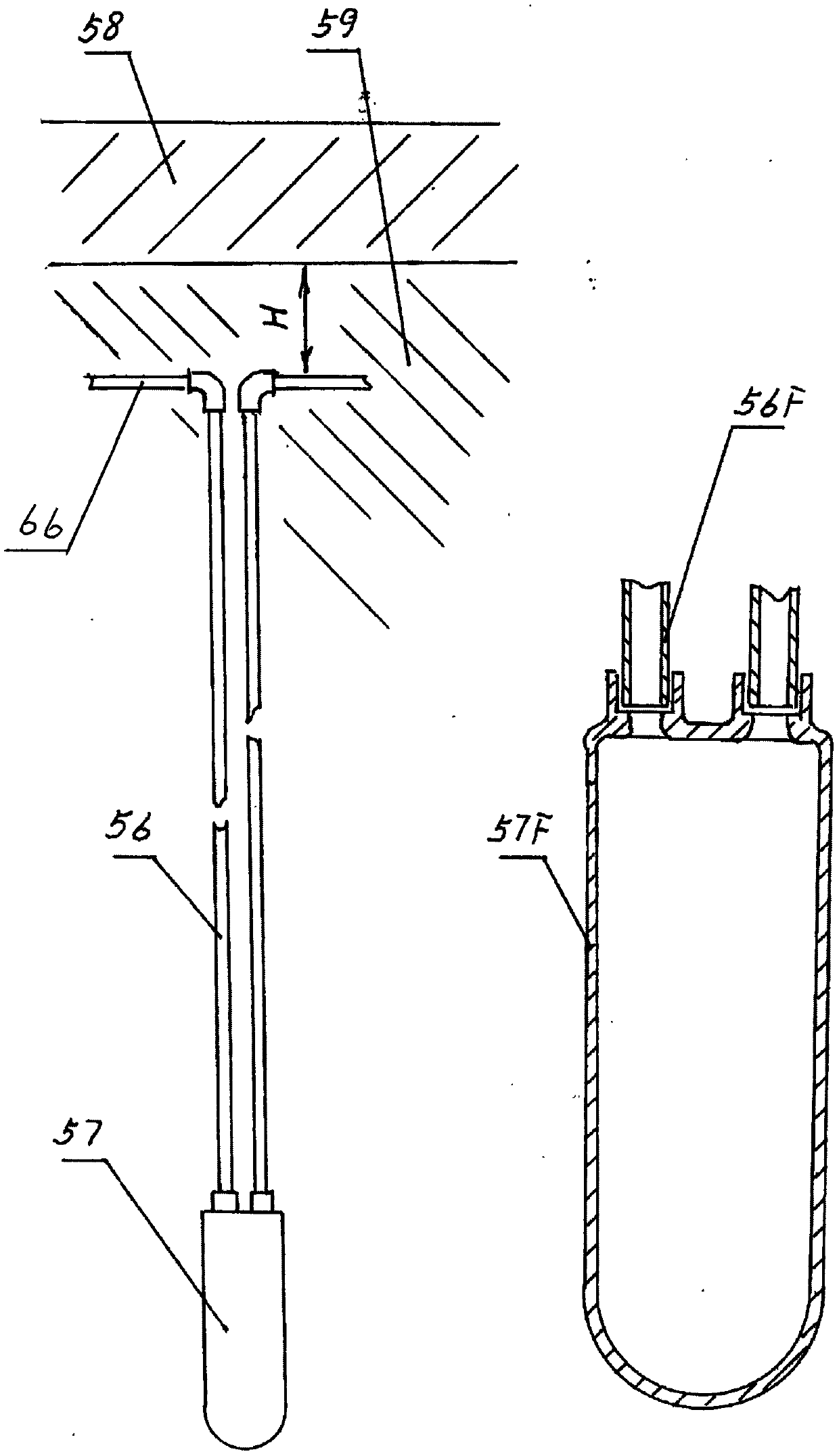 Ceramic solar hot water energy storage device built by punching in deposit soil layer through pile driving and drawing machine