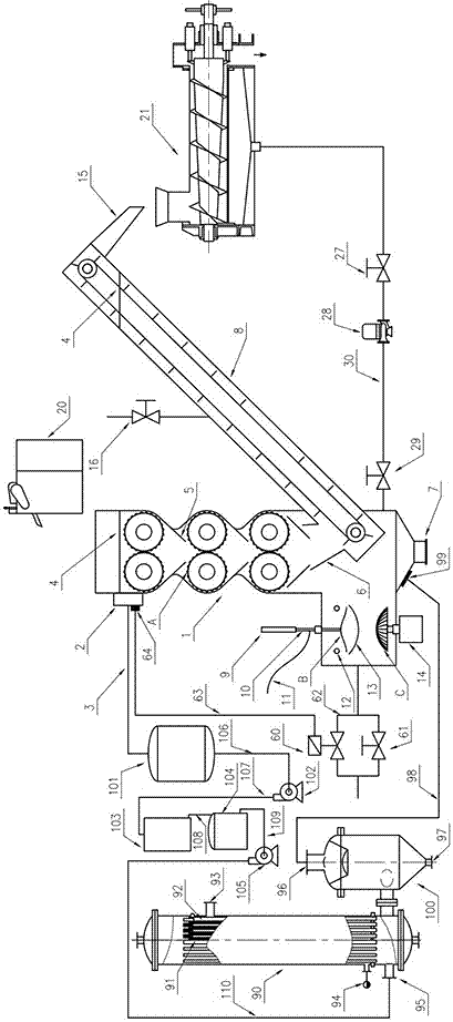 Fluid licorice extract extracting device provided with chopping machine and spiral squeezing dewatering machine