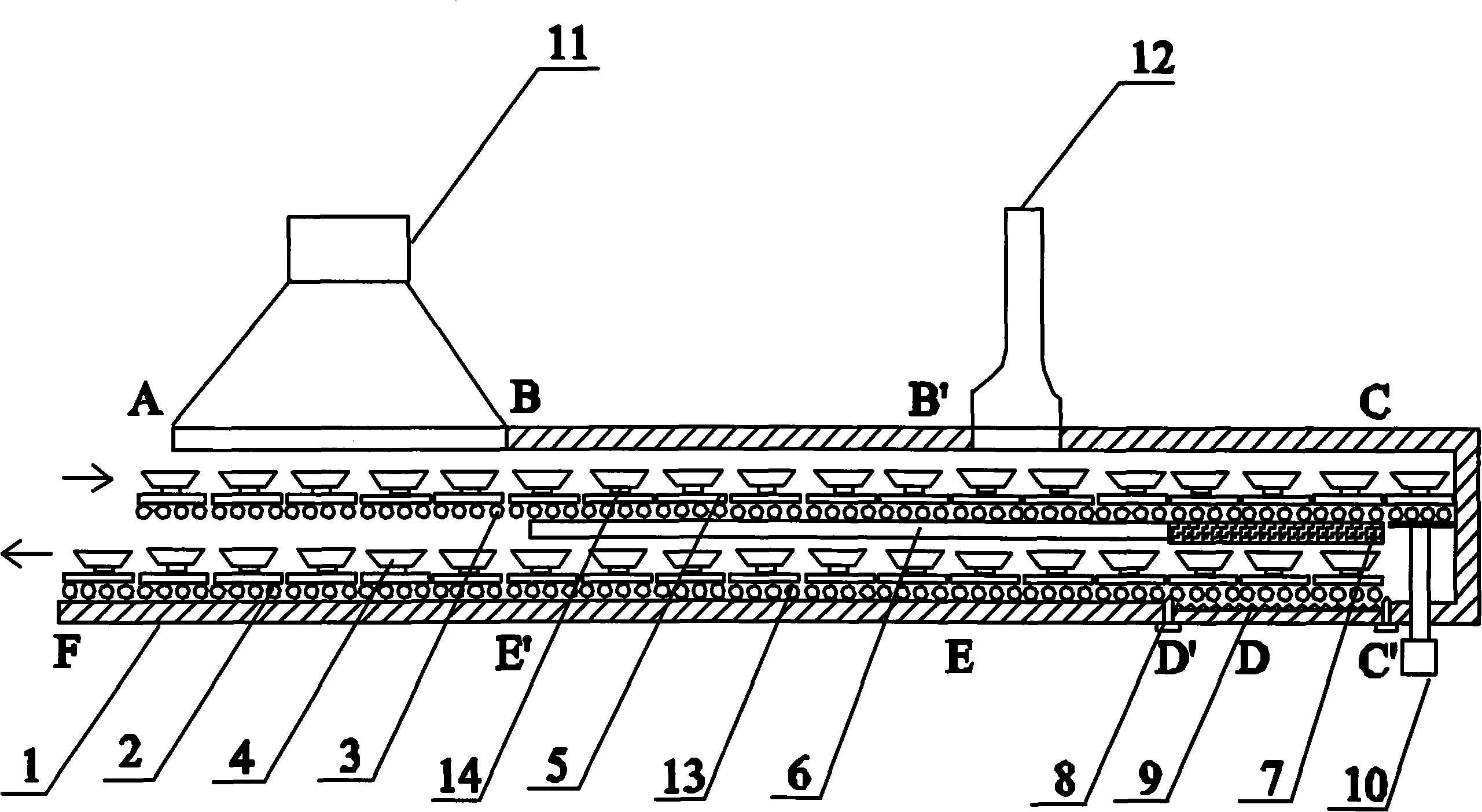 Novel tunnel-type folded-rail continuous sintering furnace and sintering method thereof