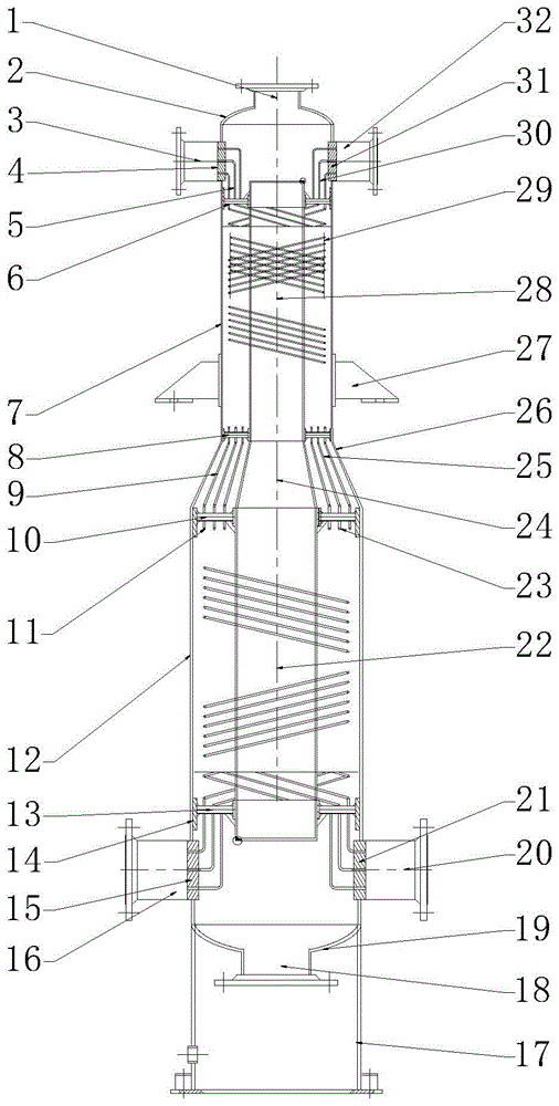 A spiral tube heat exchanger with variable diameter tube winding