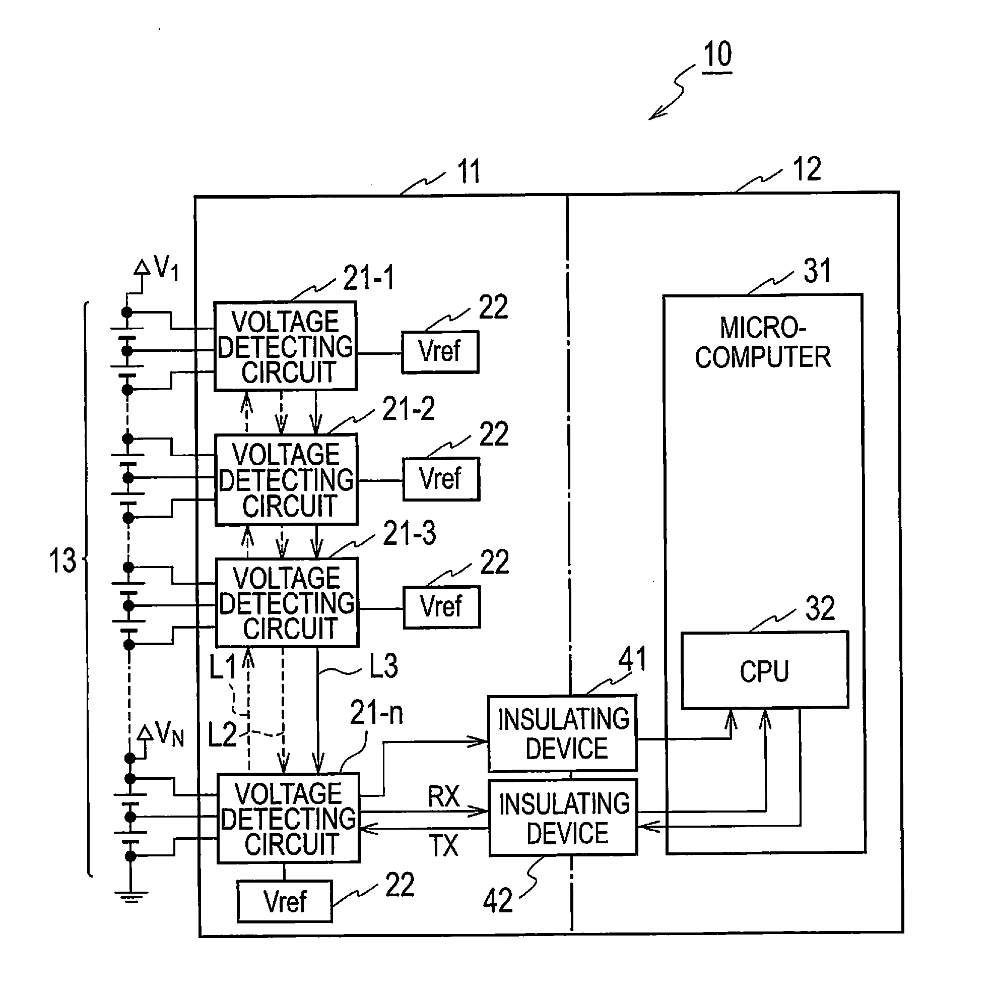 Voltage monitoring apparatus for plural battery