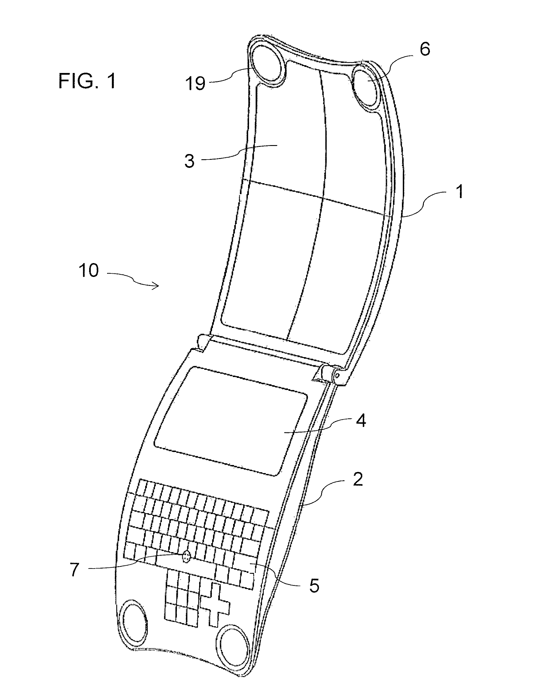 Foldable curved wireless communication device for insertion into hip pocket