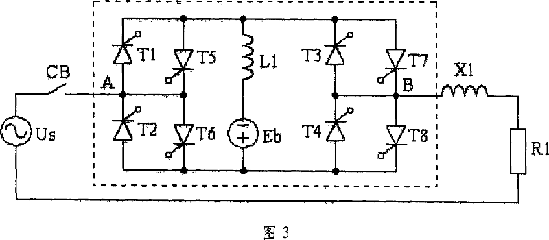 Failure current limit method and device based on the rectifying bridge and bidirectional switch switching