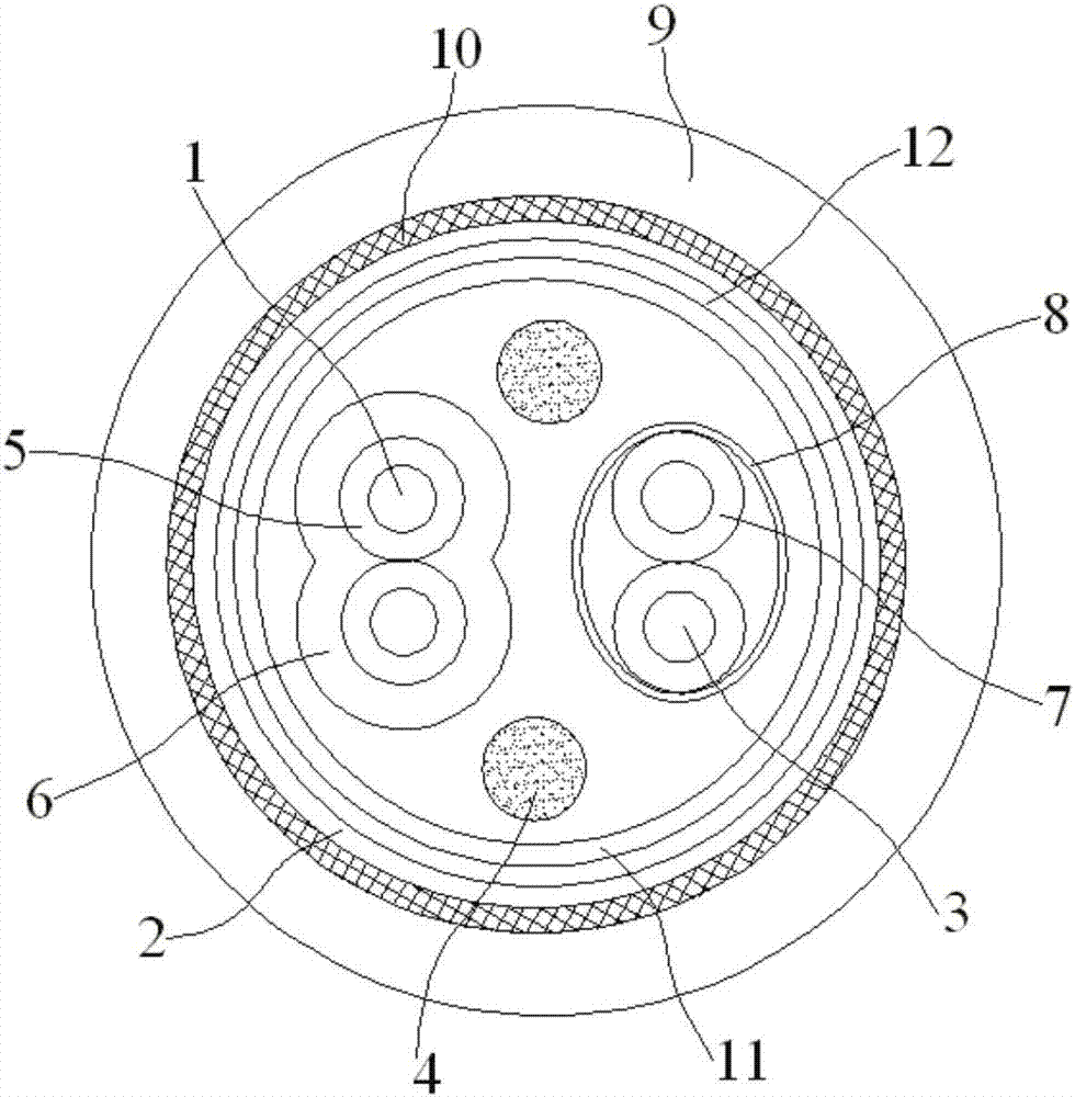 Low-smoke-amount and flame-retardant type composite data transmission cable
