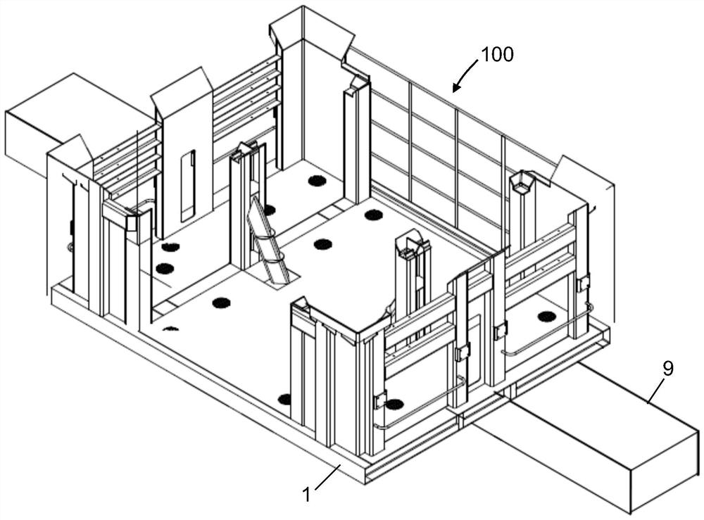 Lifting appliance switching platform for separated type upper frame double lifting appliances and container crane