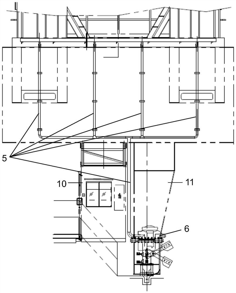 Lifting appliance switching platform for separated type upper frame double lifting appliances and container crane