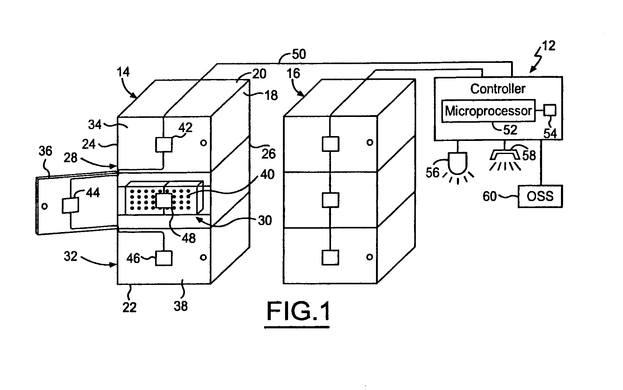 Fiber distribution frame arrangement having a centralized controller which universally controls and monitors access to fiber distribution frames